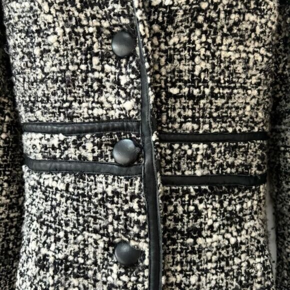 Arden B Luxe black and white tweed coat faux leather trim women’s‎ size M - Picture 6 of 7